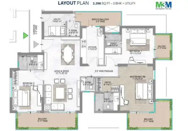 3 BHK + Utility